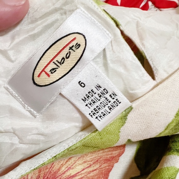 Talbots Size 6 Linen Maxi Dress Tropical Floral Print Cream Pink Green - Picture 7 of 7